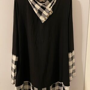 Chic Black Midi Dress with Checkered Accents